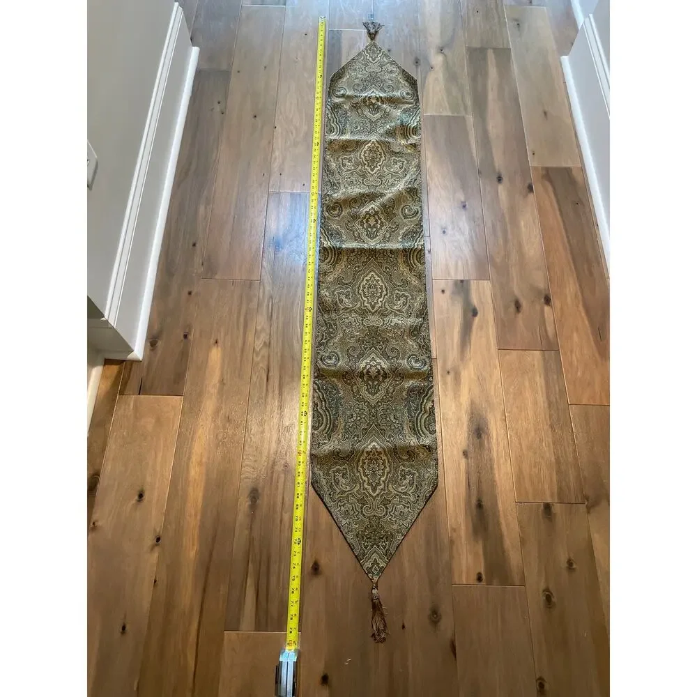 JCPenney London Jade Tapestry Table Runner 80 Inches Sage Blue Tan Cream Tassel